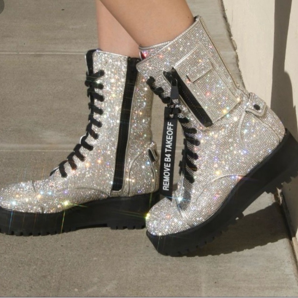 New in box Poster Girl Billionaire Bling Combat Boots